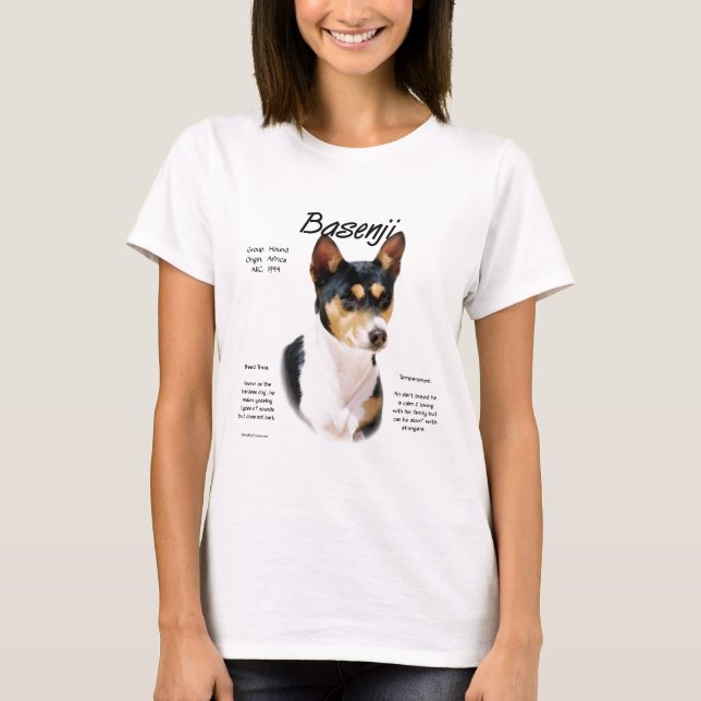Camiseta Tricolor Basenji History, Tudo sobre Basenjis (Frente)
