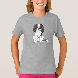 Camiseta Tricolor Cavalier King Charles Spaniel Sentado