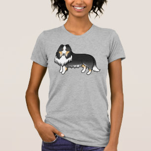 Camiseta Tricolor Collie Cute Cartoon Cão