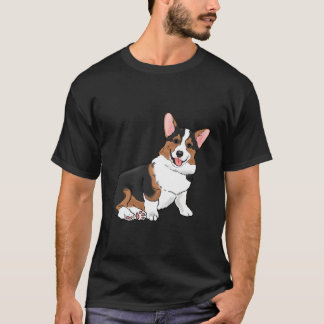 Camiseta Tricolor Corgi Corgi Mãe Pai Corgi Desenhar Cute C