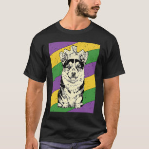 Camiseta Tricolor Corgi Jester Mardi Gras Dog Mãe ou Pai