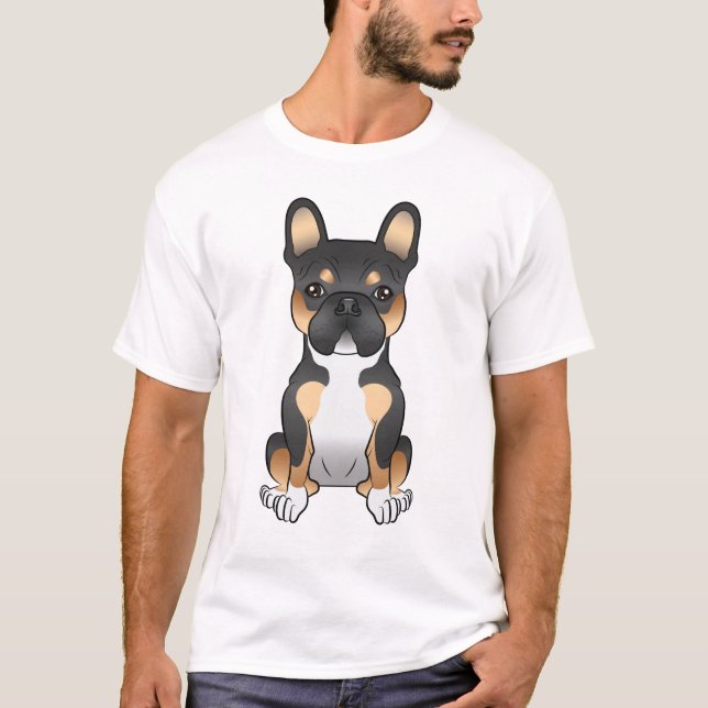 Camiseta Tricolor Negro Buldogue Francês / Cão Francês Cach (Frente)