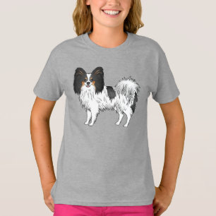 Camiseta Tricolor Papillon Cartoon Dog Com Sorriso