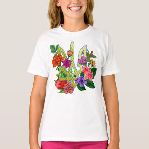 Camiseta tridente tryzub da heráldica ucraniana flores flor