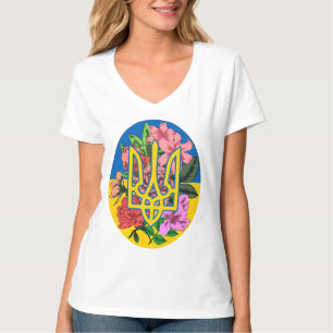 Camiseta Tridente ucraniano e bandeira da Ucrânia com flore
