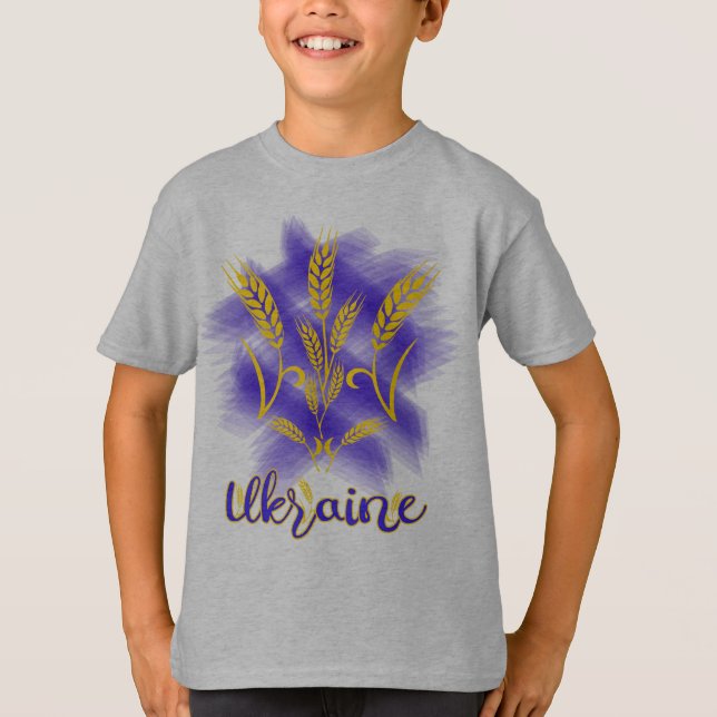 Camiseta Tridente ucraniano feito de orelha de trigo (Frente)