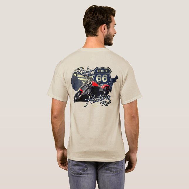 Camiseta Trilha de Motocicleta na Rota Histórica 66 Viagem  (Parte Traseira Completa)