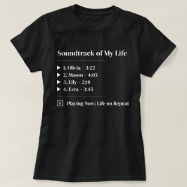 Camiseta Trilha Sonora Negra da Família de Nomes de Minhas