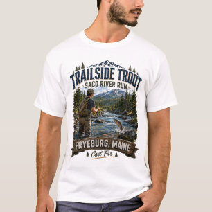 Camiseta Trilhas de Truta Rio Saco Run Fryeburg Maine Adole