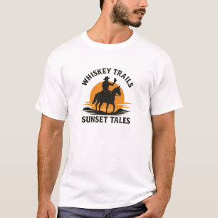 Camiseta Trilhas de Uísque do Cowboy do Pôr do Sol Design