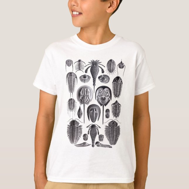 Camiseta Trilobites e fósseis em preto e branco (Frente)
