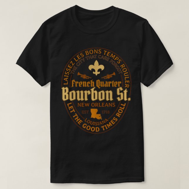 Camiseta Trimestre Francês Bourbon Rua Nova Orleans Souveni (Frente do Design)