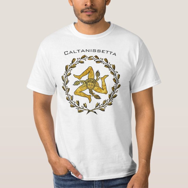 Camiseta Trinacria siciliano e a grinalda verde-oliva (Frente)