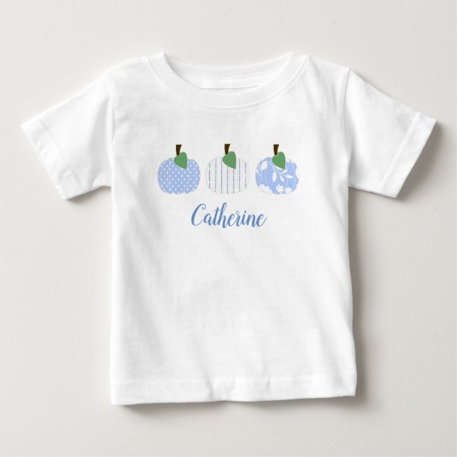 Camiseta Trio de Abóboras Azul Claro para Meninas  (Frente)