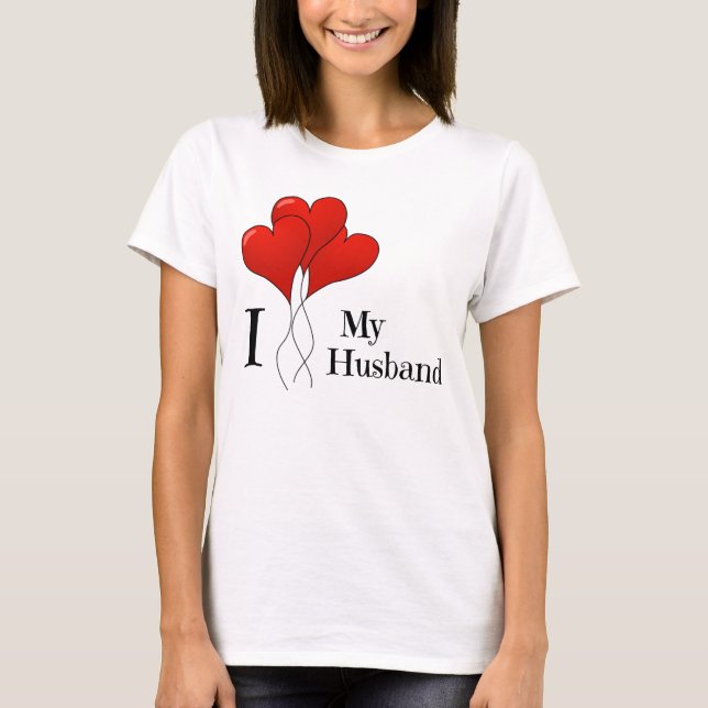 Camiseta Trio de Balões de Coração Vermelho Eu Amo Meu Mari (Frente)