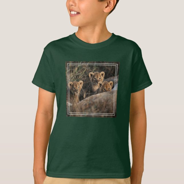 Camiseta Trío de cachorros de leão com a mãe (Frente)