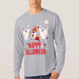 Camiseta Trio de Fantasmas Fofos Feliz Halloween Manga Long