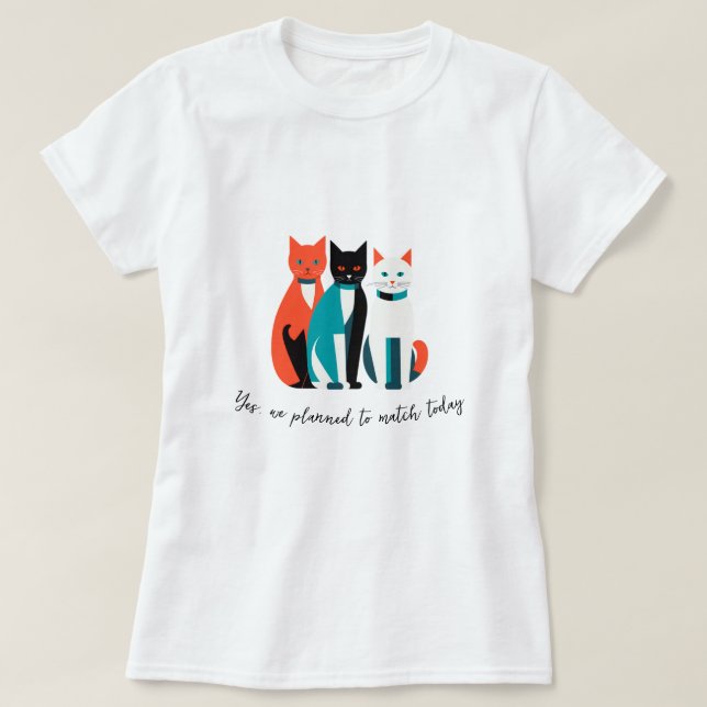 Camiseta Trio de Gatos Combinando (Frente do Design)