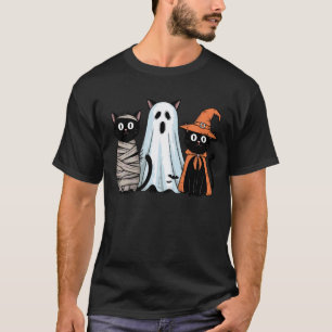 Camiseta Trio de Gatos Pretos de Halloween Divertido e Retr