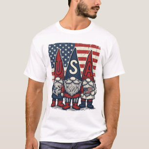 Camiseta Trío de Gnome Patriótico EUA Design Vetorial Vinta