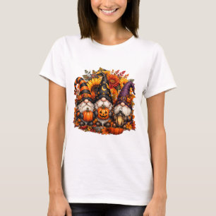 Camiseta Trio de Gnomos de Halloween Adoráveis Abóboras