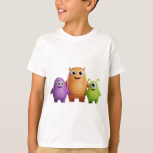 Camiseta Trío de Monstros Amigáveis em 3D