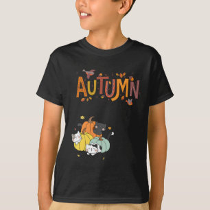 Camiseta Trio Gatos De Pumpkin Bonitos Olá Queda Autumn Eng