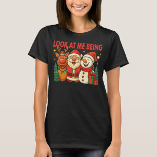 Camiseta Trío Natalício Divertido de Papai Noel, Rena e Bon