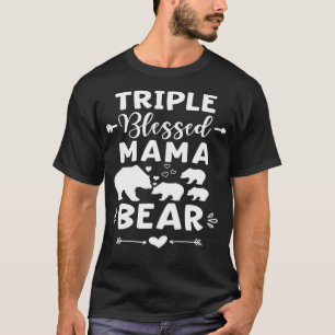 Camiseta Tripla abençoada Mama Ursa Coração e Seta Três Beb