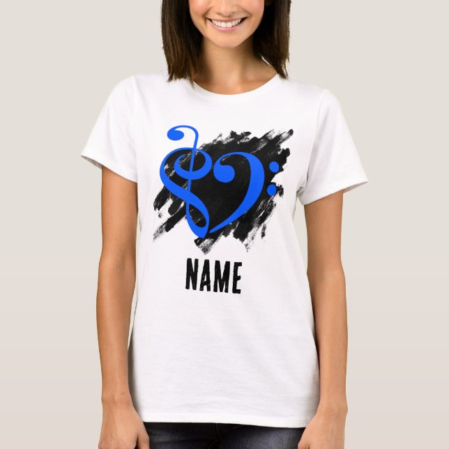 Camiseta Tripla e Bass Clef Heart Royal Blue Personalizável (Frente)