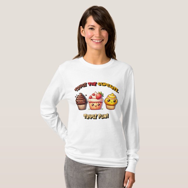 Camiseta Triple os Cupcakes, Triple Divertido! (Frente Completa)