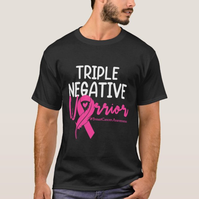 Camiseta Triplo Cancer de Fita Rosa de Fita do Guerreiro Ne (Frente)