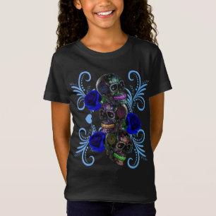 Camiseta Triplo Dia Negro Dos Rosas Azuis De Pele Morta