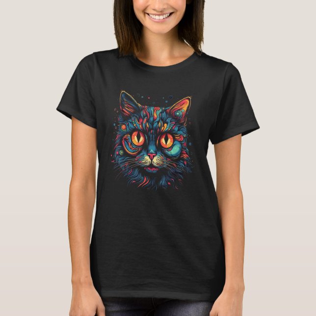 Camiseta Trippy Cat Dnb Rave Tekk Techno Hardtekk Psytrance (Frente)