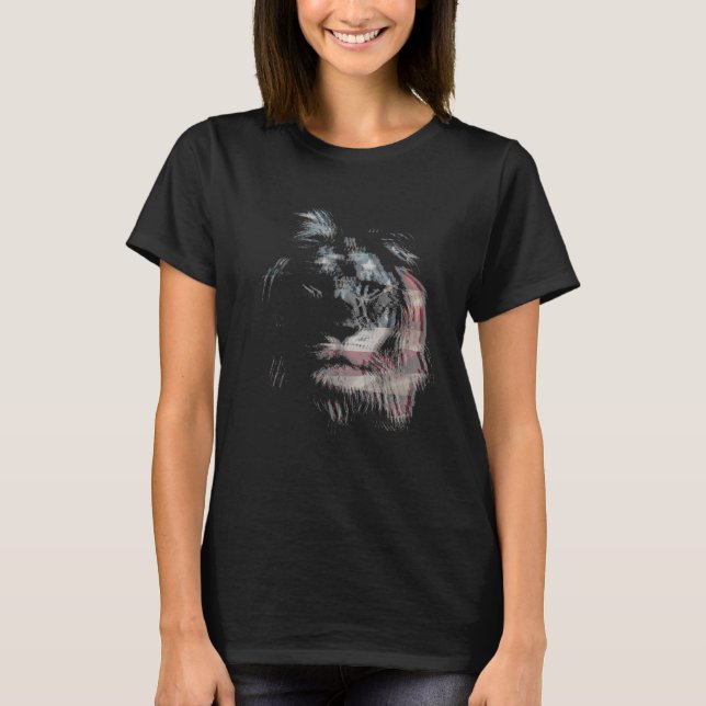 Camiseta Trippy lion EDM raves techno American flag 2 (Frente)