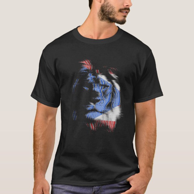 Camiseta Trippy lion EDM raves techno Puerto Rico Rican fla (Frente)