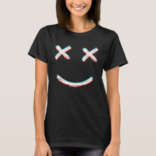 Camiseta Trippy Smiling Face Emojicon Glitch Piscar os olho