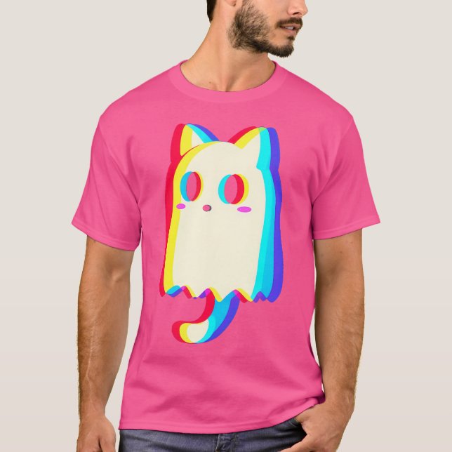 Camiseta Trippy Vaporwave Ghost Cat Halloween Techno Rave E (Frente)