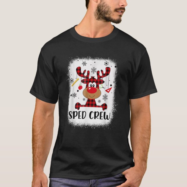 Camiseta Tripulação Búfalo Xadrez Reindeer Santa Hat Christ (Frente)