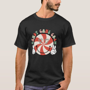 Camiseta Tripulação de Candy Cane Sorri Rosto Retro Natal