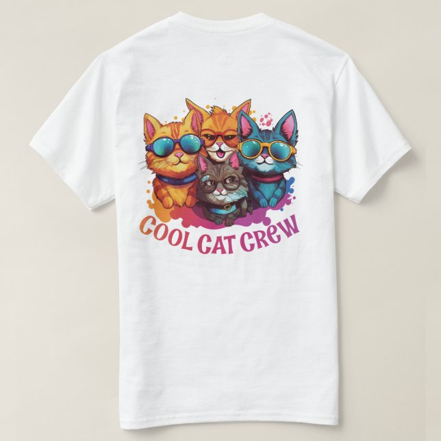 Camiseta Tripulação De Gato legal Assornada Gatos Vestindo  (Verso do Design)