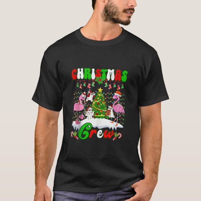 Camiseta Tripulação de Natal Flamingo Ghost Pine Tree Xmas (Frente)