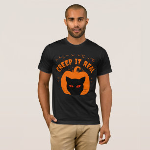 CAMISETA TRIPULAÇÃO DE TI REAL ENGRAÇADO DE GATO HALLOWEEN