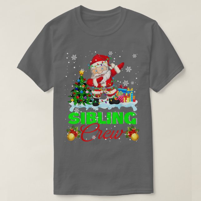 Camiseta Tripulação Irmão Luzes de Natal Dabbing Papais noe (Frente do Design)