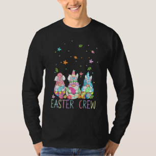 Camiseta Tripulação páscoa Três Gnomos Coelhinhos Ovos Caça