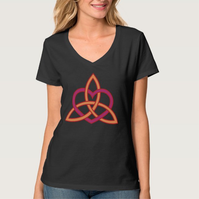Camiseta Triquetra Celta Moderna em Pêssego e Rosa (Frente)