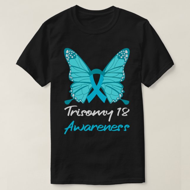 Camiseta Trisomy 18 Suporte à Borboleta de Sensibilização (Frente do Design)
