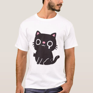 Camiseta Triste Gato Preto Sorri Torce Engraçado