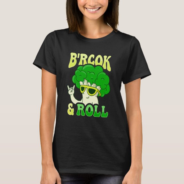 Camiseta Trocadilho de Rock And Roll Para Comida Vegana (Frente)