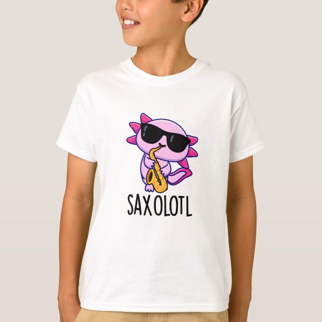 Camiseta Trocadilhos Sax-olotl Engraçado Saxofone (Frente)